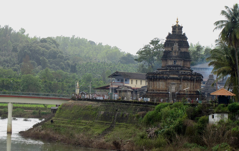 The ancient shrine of Sri Vidyashankara view from hanging bridge